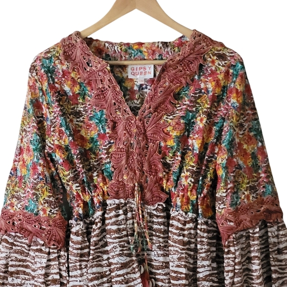 Gypsy Queen Crochet Flared Sleeve Open Knit Long Sleeve Rust - Picture 7 of 15